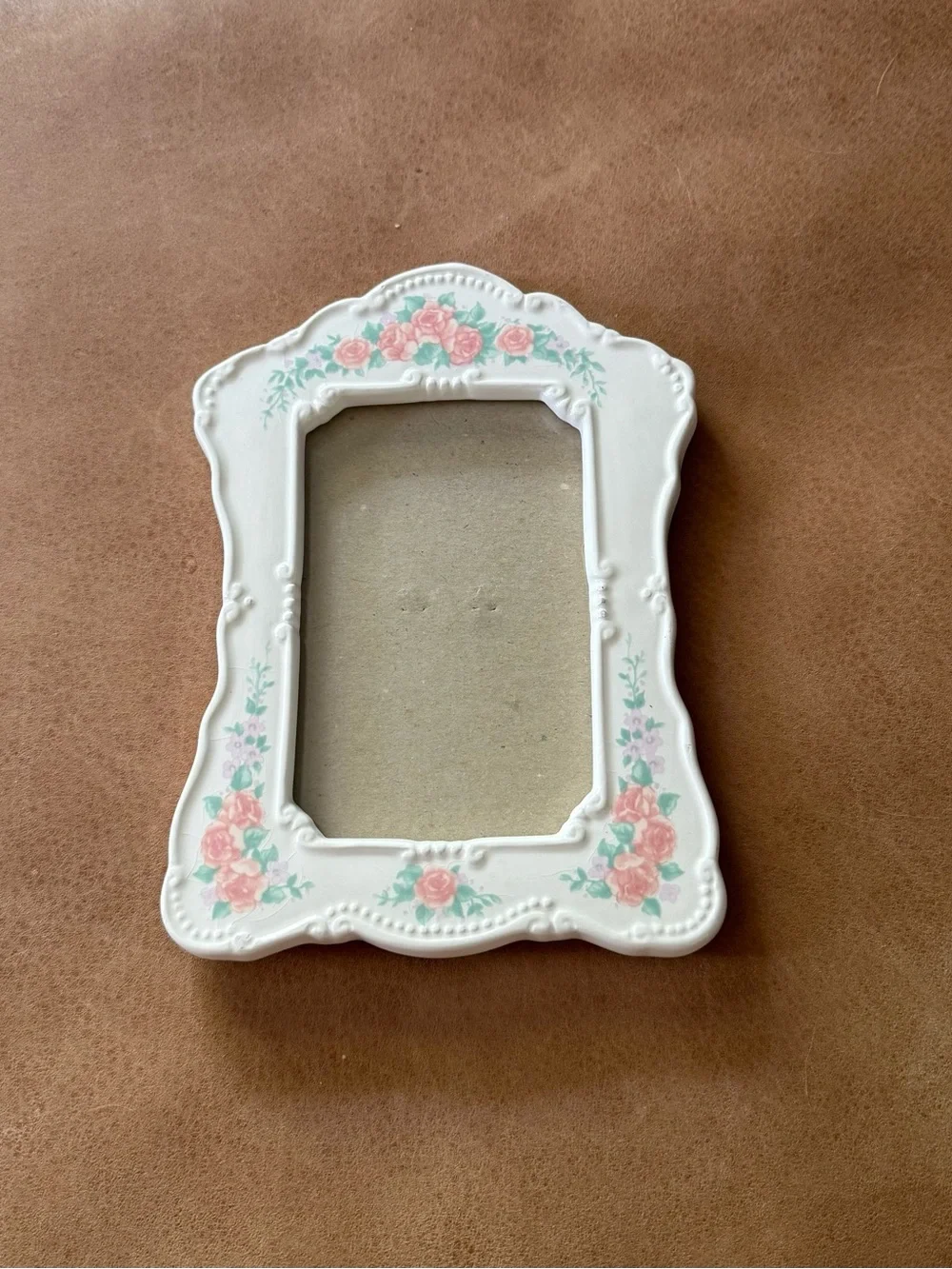 Vintage Ceramic Floral Pic Frame White Pink Green Tabletop Coquette Cottagecore